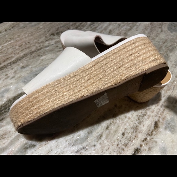 White Platform Sandals with Straw Lower Accent - Picture 4 of 5